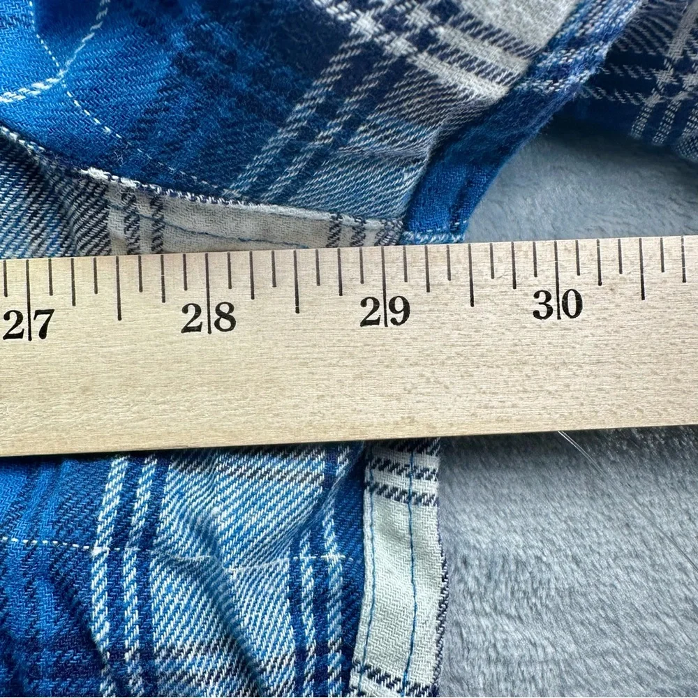 Eddie Bauer XXL Blue Plaid Fleece Lined Flannel Shirt Jacket Shacket - Picture 5 of 6